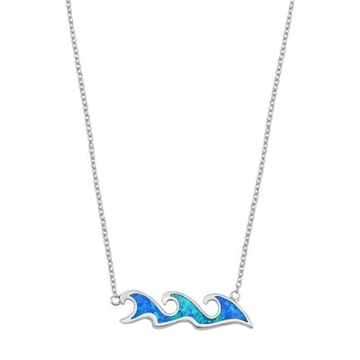 Sterling Silver Waves Blue Lab Opal Necklace