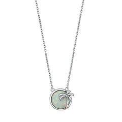 Sterling Silver Palm Tree White Lab Opal Necklace
