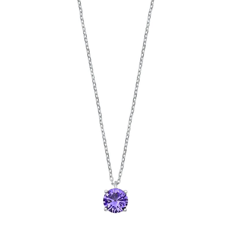 Sterling Silver Amethyst CZ Solitaire Necklace