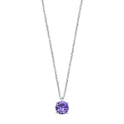 Sterling Silver Amethyst CZ Solitaire Necklace