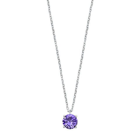 Sterling Silver Amethyst CZ Solitaire Necklace