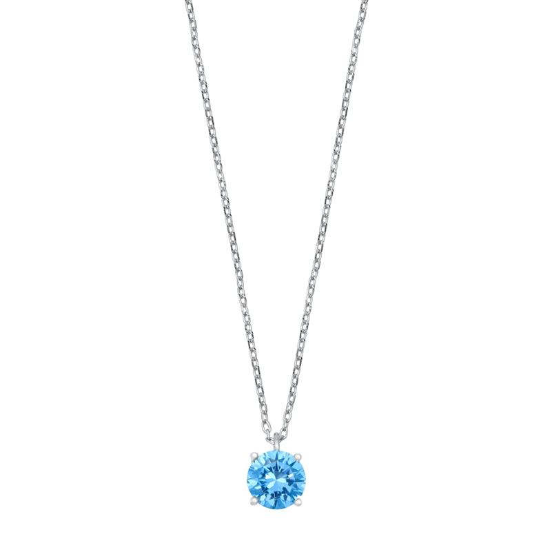 Sterling Silver Aquamarine CZ Solitaire Necklace