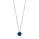 Sterling Silver Blue Sapphire CZ Solitaire Necklace