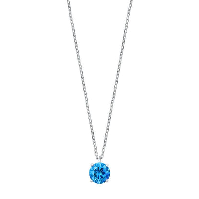 Sterling Silver Blue Topaz CZ Solitaire Necklace
