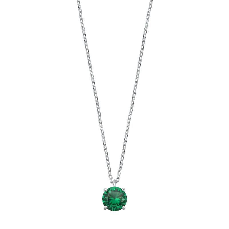 Sterling Silver Emerald CZ Solitaire Necklace