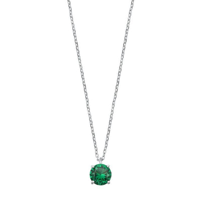 Sterling Silver Emerald CZ Solitaire Necklace