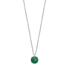 Sterling Silver Emerald CZ Solitaire Necklace