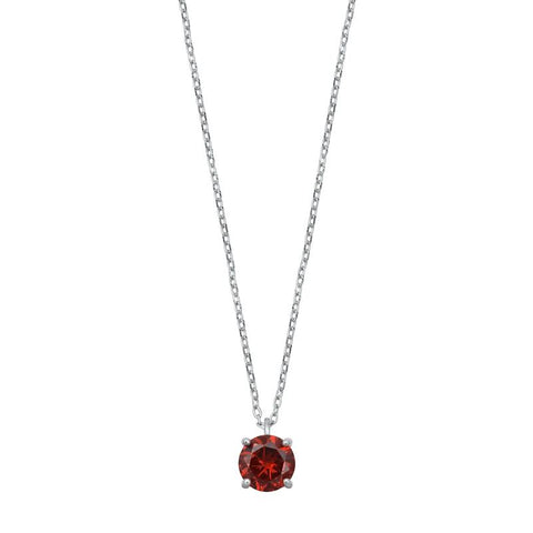 Sterling Silver Garnet CZ Solitaire Necklace