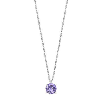 Sterling Silver Lavender CZ Solitaire Necklace