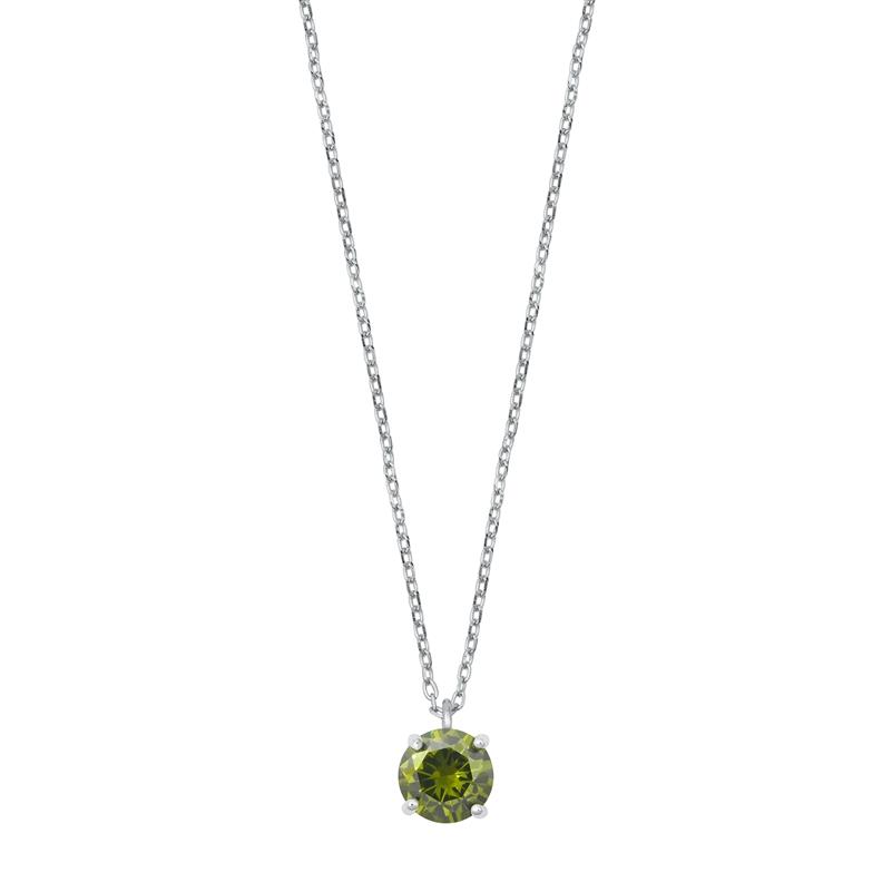 Sterling Silver Peridot CZ Solitaire Necklace