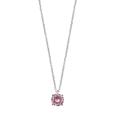 Sterling Silver Pink CZ Solitaire Necklace