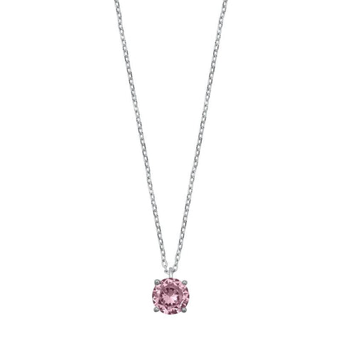 Sterling Silver Pink CZ Solitaire Necklace