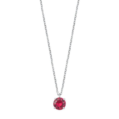 Sterling Silver Ruby CZ Solitaire Necklace