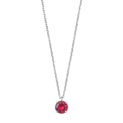 Sterling Silver Ruby CZ Solitaire Necklace