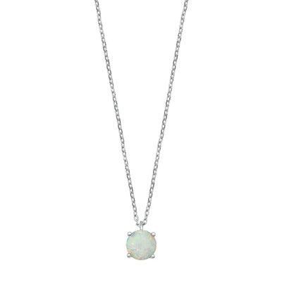 Sterling Silver White Lab Opal Necklace
