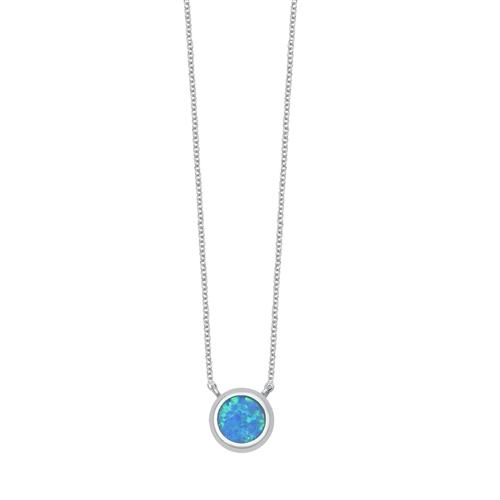 Sterling Silver Circle Blue Lab Opal Necklace