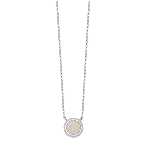 Sterling Silver Round White Lab Opal Necklace