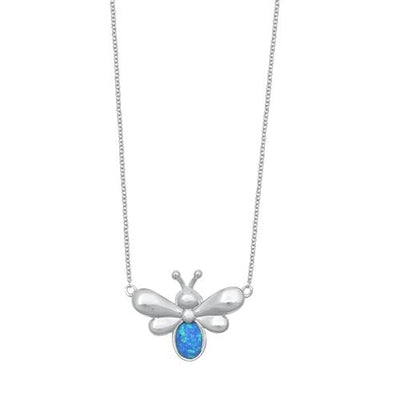 Sterling Silver Firefly Blue Lab Opal Necklace