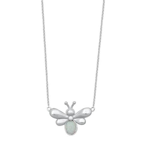 Sterling Silver Firefly White Lab Opal Necklace