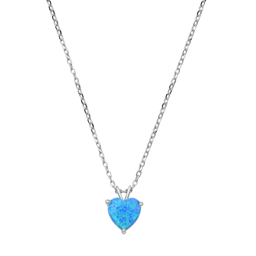 Sterling Silver Heart Blue Lab Opal Necklace