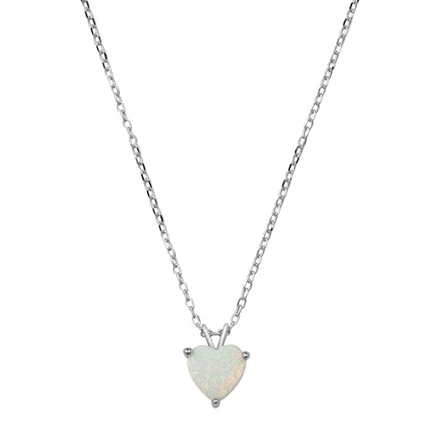 Sterling Silver Heart White Lab Opal Necklace