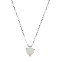 Sterling Silver Heart White Lab Opal Necklace