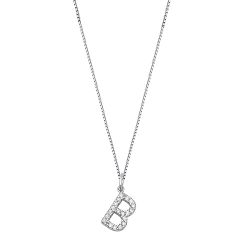 Sterling Silver Clear CZ B Initial Necklace
