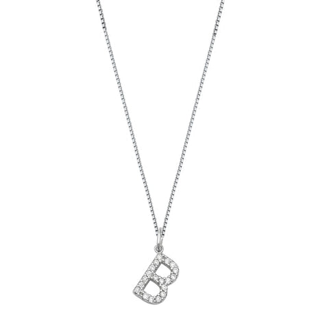 Sterling Silver Clear CZ B Initial Necklace