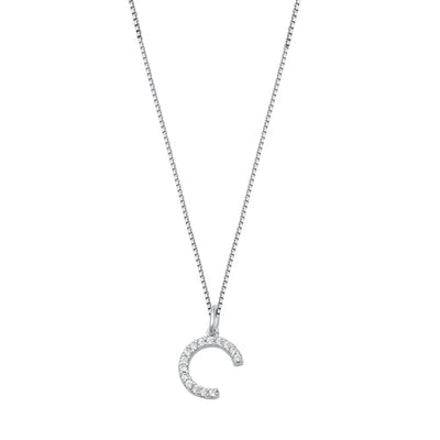 Sterling Silver Clear CZ C Initial Necklace