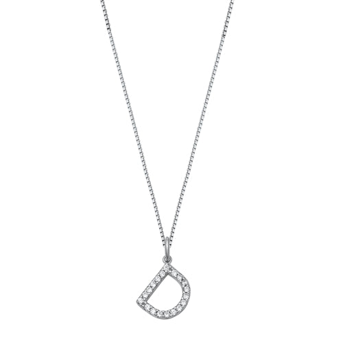 Sterling Silver Clear CZ D Initial Necklace