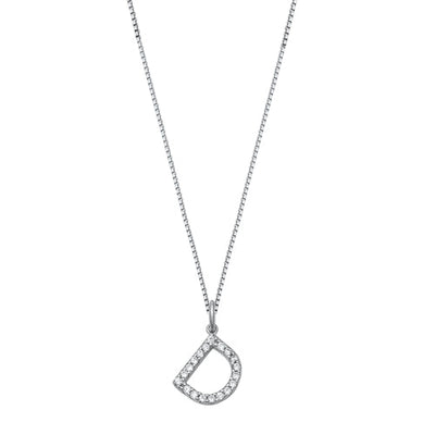 Sterling Silver Clear CZ D Initial Necklace