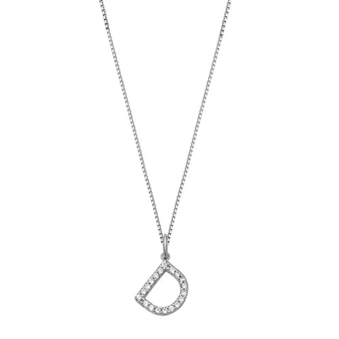 Sterling Silver Clear CZ D Initial Necklace