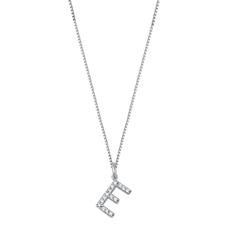 Sterling Silver Clear CZ E Initial Necklace