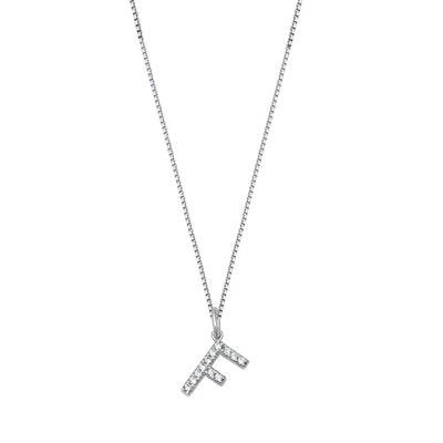 Sterling Silver Clear CZ F Initial Necklace