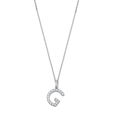 Sterling Silver Clear CZ G Initial Necklace
