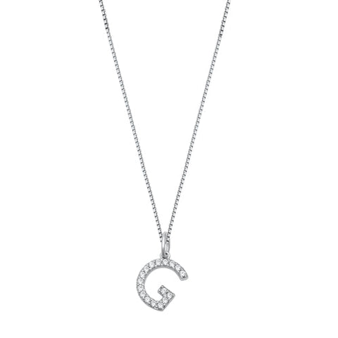 Sterling Silver Clear CZ G Initial Necklace