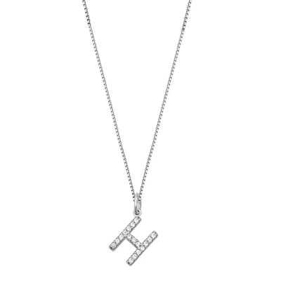 Sterling Silver Clear CZ H Initial Necklace