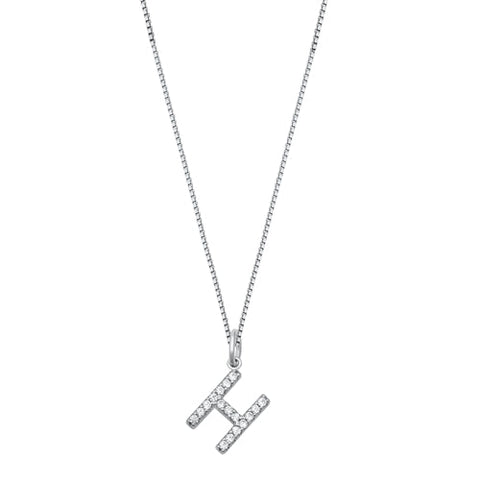 Sterling Silver Clear CZ H Initial Necklace