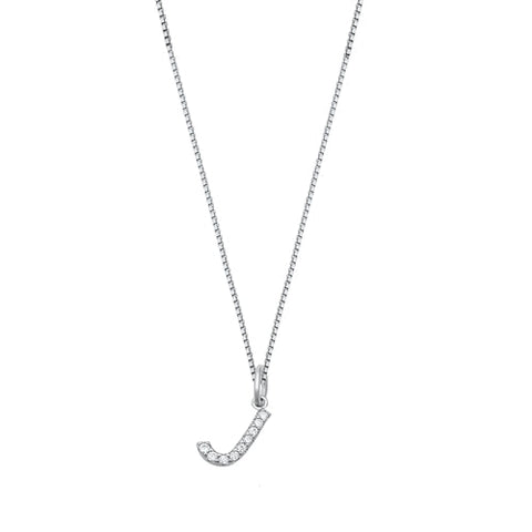 Sterling Silver Clear CZ J Initial Necklace