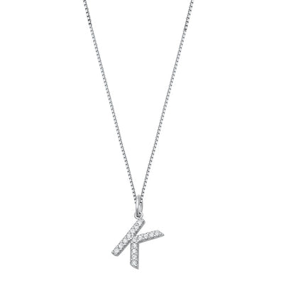 Sterling Silver Clear CZ K Initial Necklace