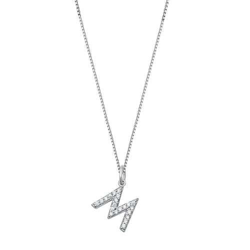 Sterling Silver Clear CZ M Initial Necklace