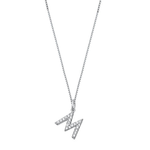 Sterling Silver Clear CZ M Initial Necklace