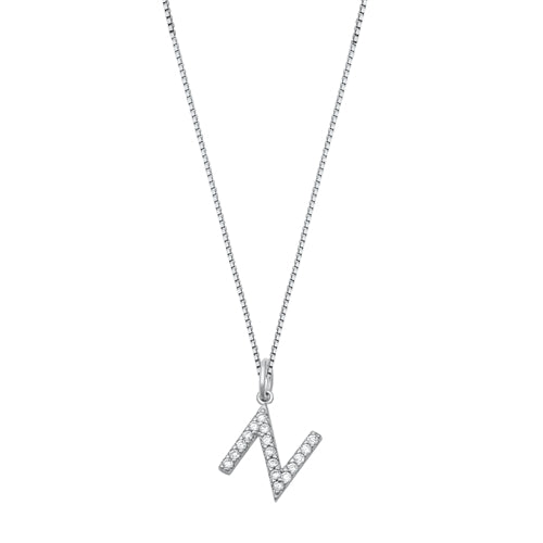 Sterling Silver Clear CZ N Initial Necklace