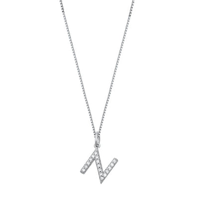 Sterling Silver Clear CZ N Initial Necklace