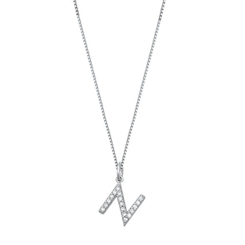 Sterling Silver Clear CZ N Initial Necklace