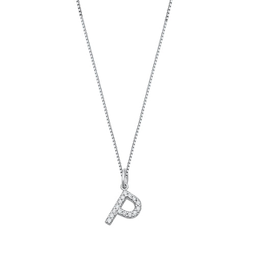 Sterling Silver Clear CZ P Initial Necklace