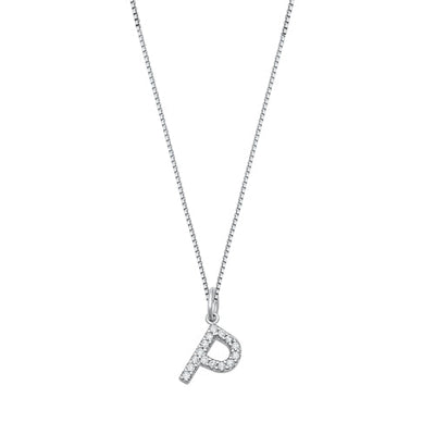 Sterling Silver Clear CZ P Initial Necklace