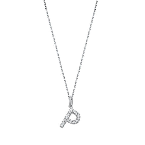Sterling Silver Clear CZ P Initial Necklace