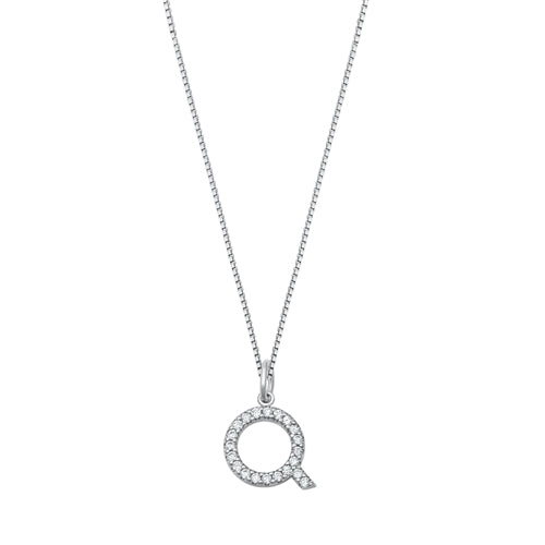 Sterling Silver Clear CZ Q Initial Necklace