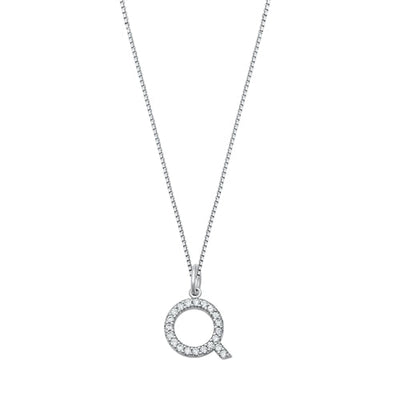 Sterling Silver Clear CZ Q Initial Necklace